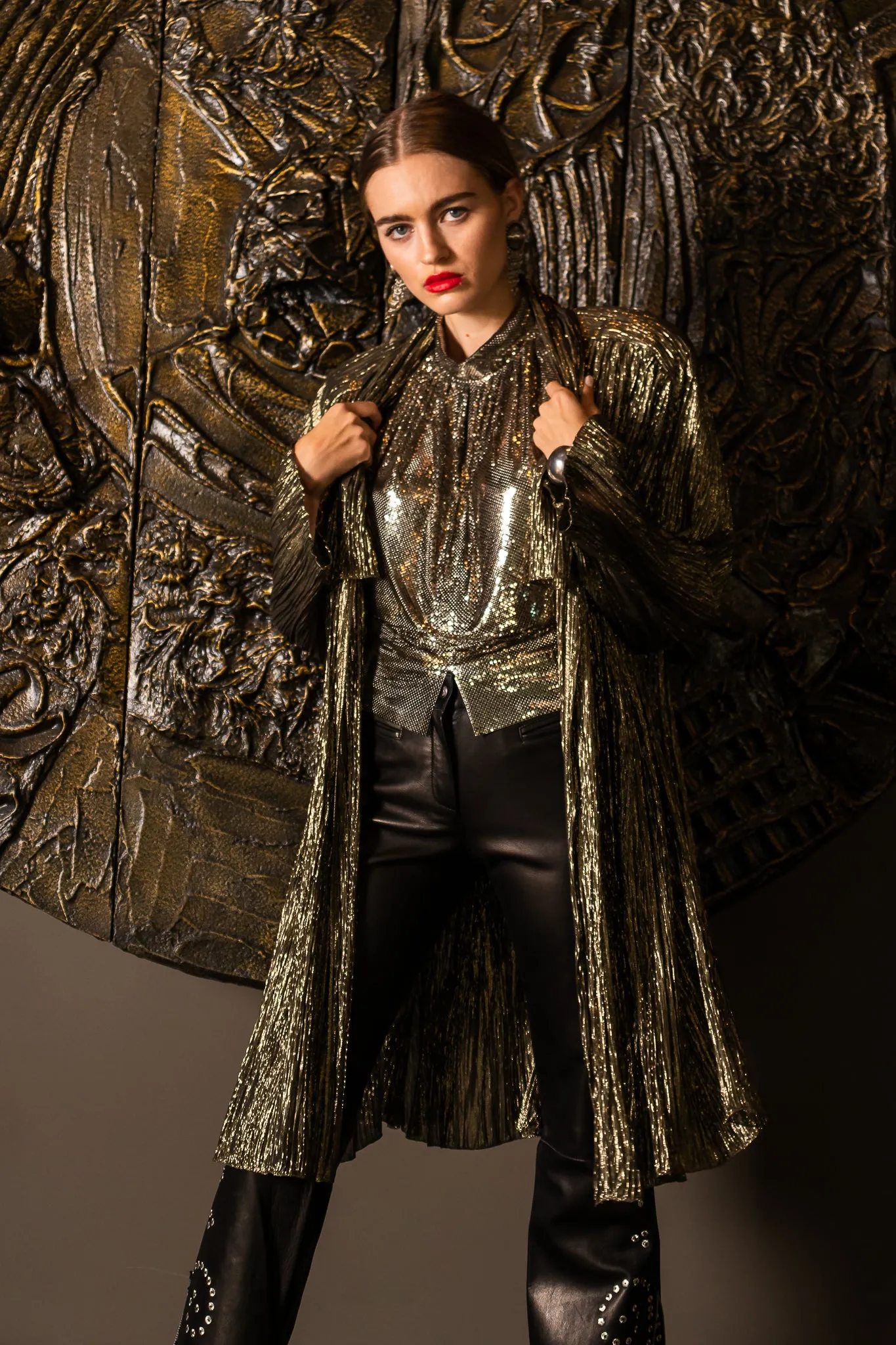 Plisse Lamé Duster Jacket