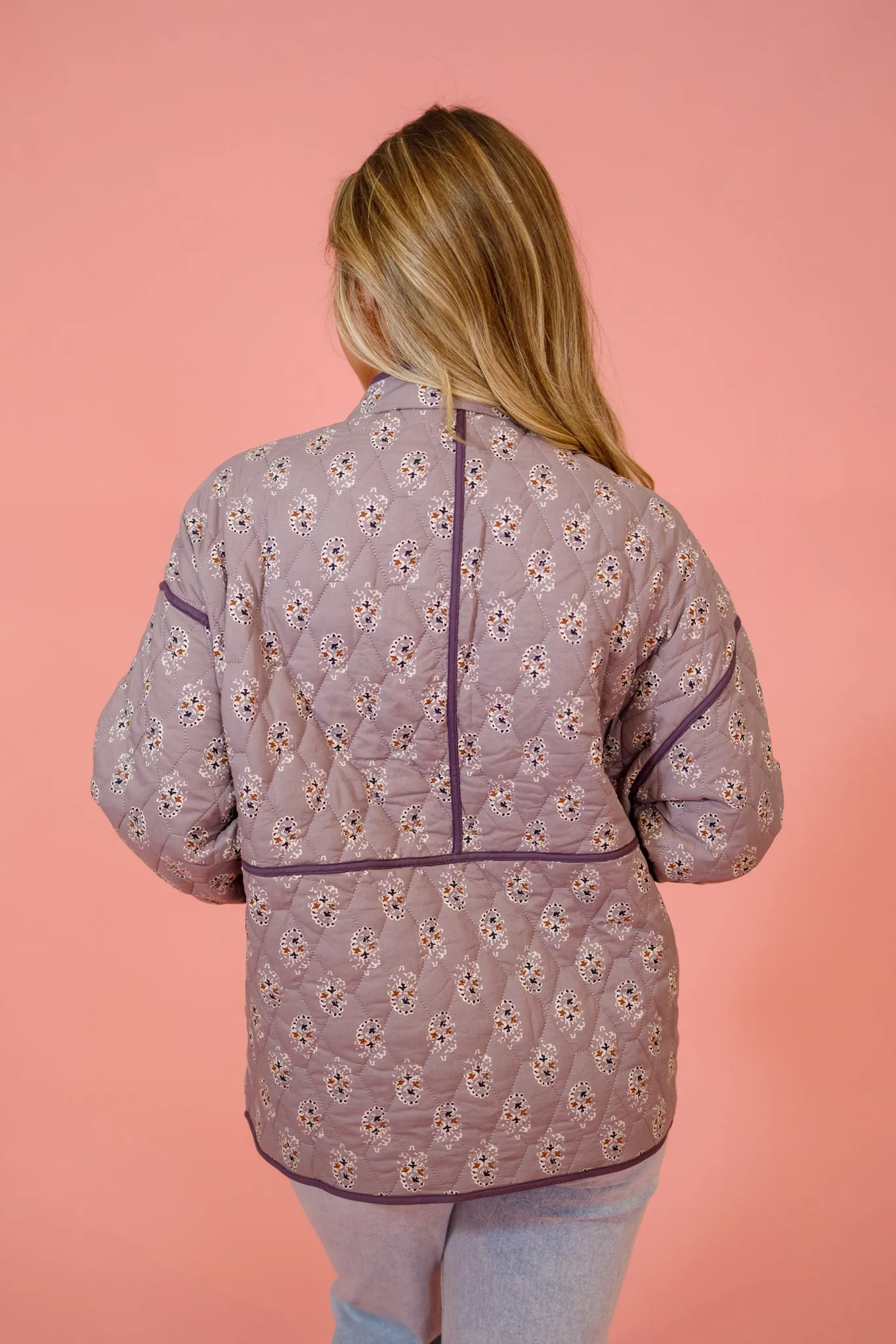 Plum Pattern Quilted Puff Jacket