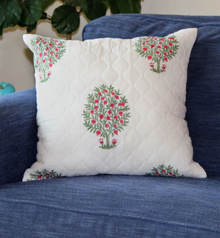 Pomegranate Tree Quilted Throw Pillow Cover