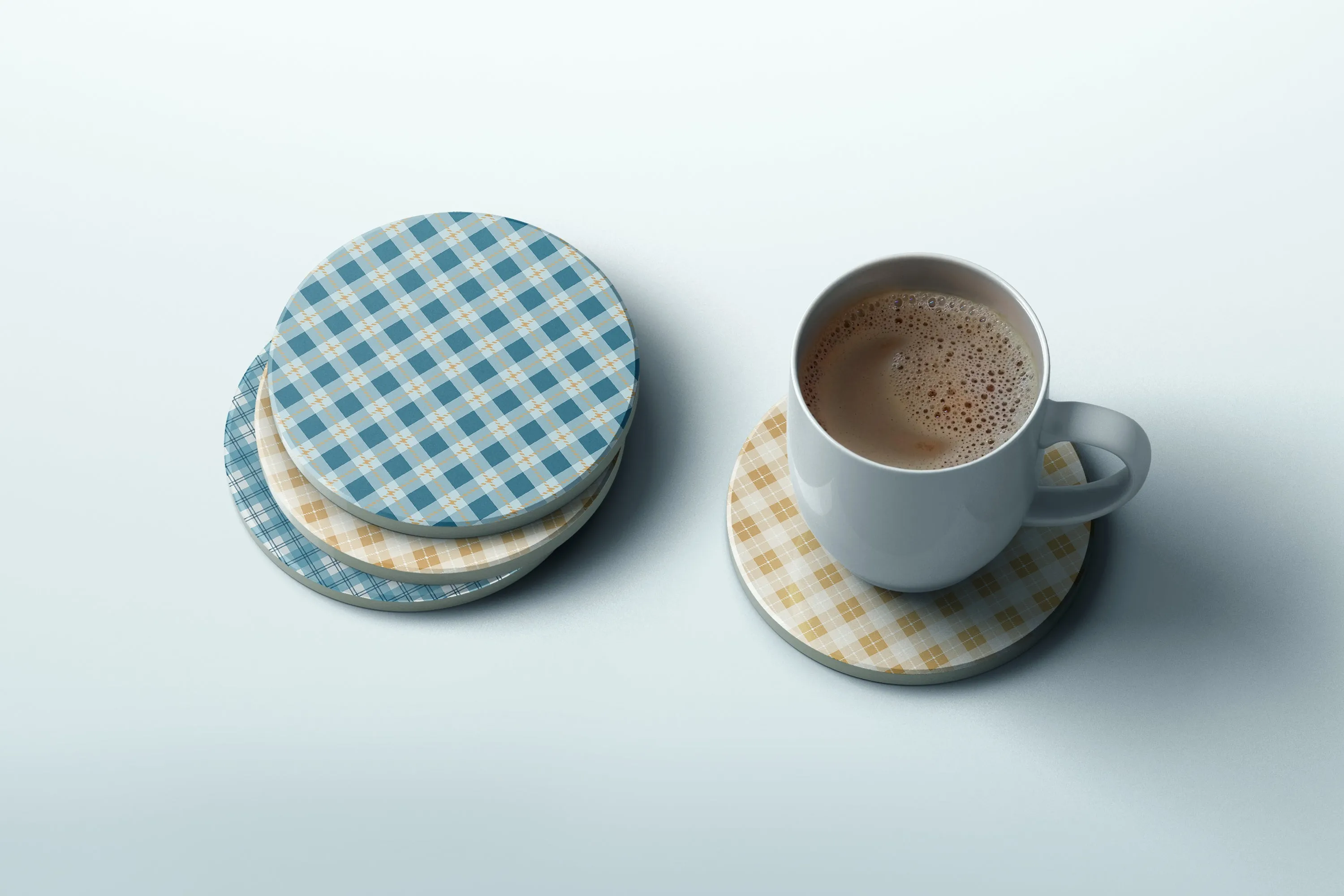 Preppy Plaids blue and yellow coaster set | Horse   Whiskey Collection