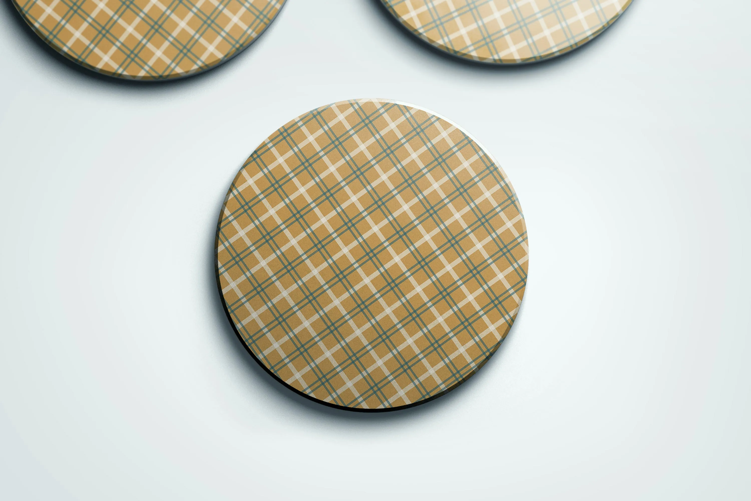 Preppy Plaids blue and yellow coaster set | Horse   Whiskey Collection