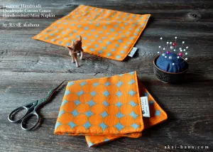 Quadruple Reversible Japanese Handkerchief, Orange Circles, 100% Japanese Cotton Gauze ⦿wghc0005
