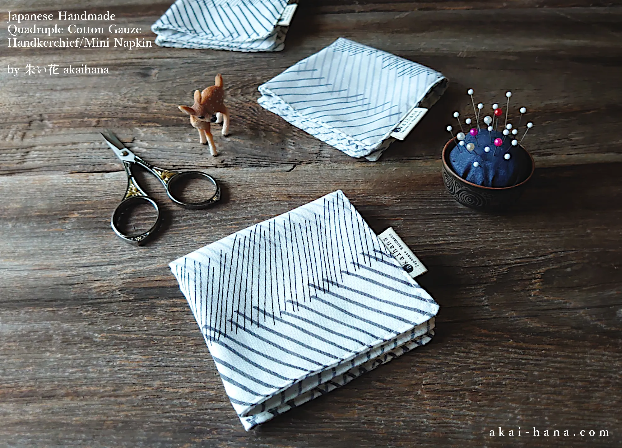 Quadruple Reversible Japanese Handkerchief, Slash, 100% Japanese Cotton Gauze ⦿wghc0020
