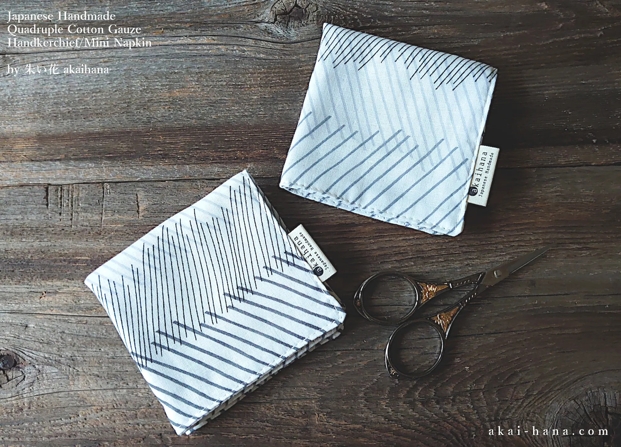 Quadruple Reversible Japanese Handkerchief, Slash, 100% Japanese Cotton Gauze ⦿wghc0020