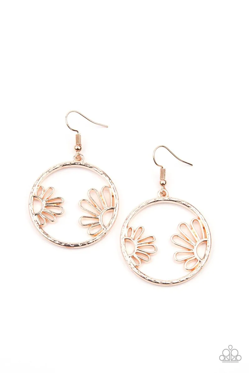 "Demurely Daisy" Rose Gold Metal Daisy Floral Flower Earrings