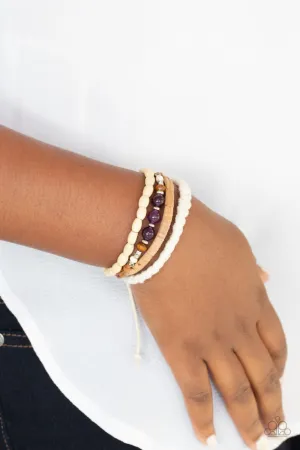 "Natural Born Navigator" Multi Strands Purple Wood, Beads Adjustable Urban Bracelet