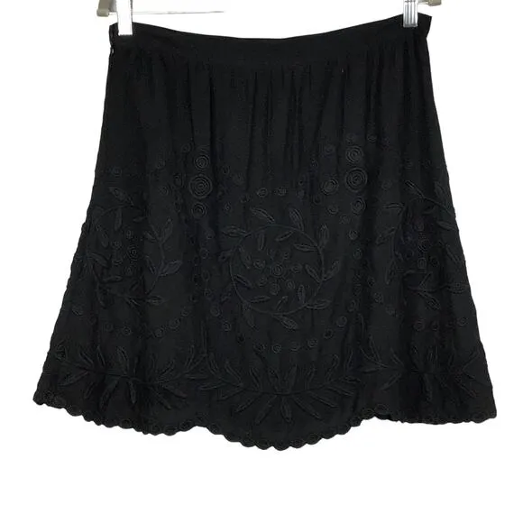 Ralph Lauren Black Label A Line Black Mini Skirt 10 Embroidered Voile NEW NWT