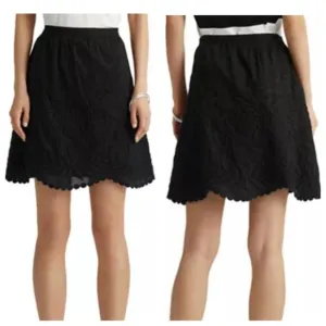 Ralph Lauren Black Label A Line Black Mini Skirt 10 Embroidered Voile NEW NWT
