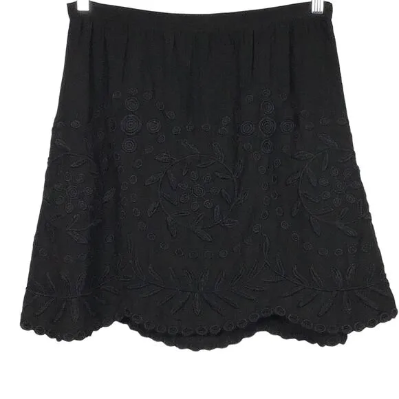 Ralph Lauren Black Label A Line Black Mini Skirt 10 Embroidered Voile NEW NWT