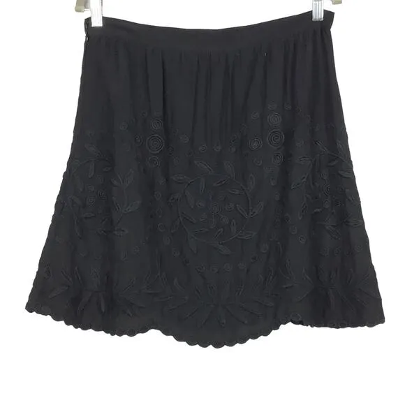 Ralph Lauren Black Label A Line Black Mini Skirt 10 Embroidered Voile NEW NWT