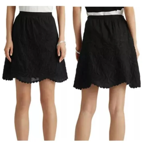 Ralph Lauren Black Label A Line Black Mini Skirt 10 Embroidered Voile NEW NWT