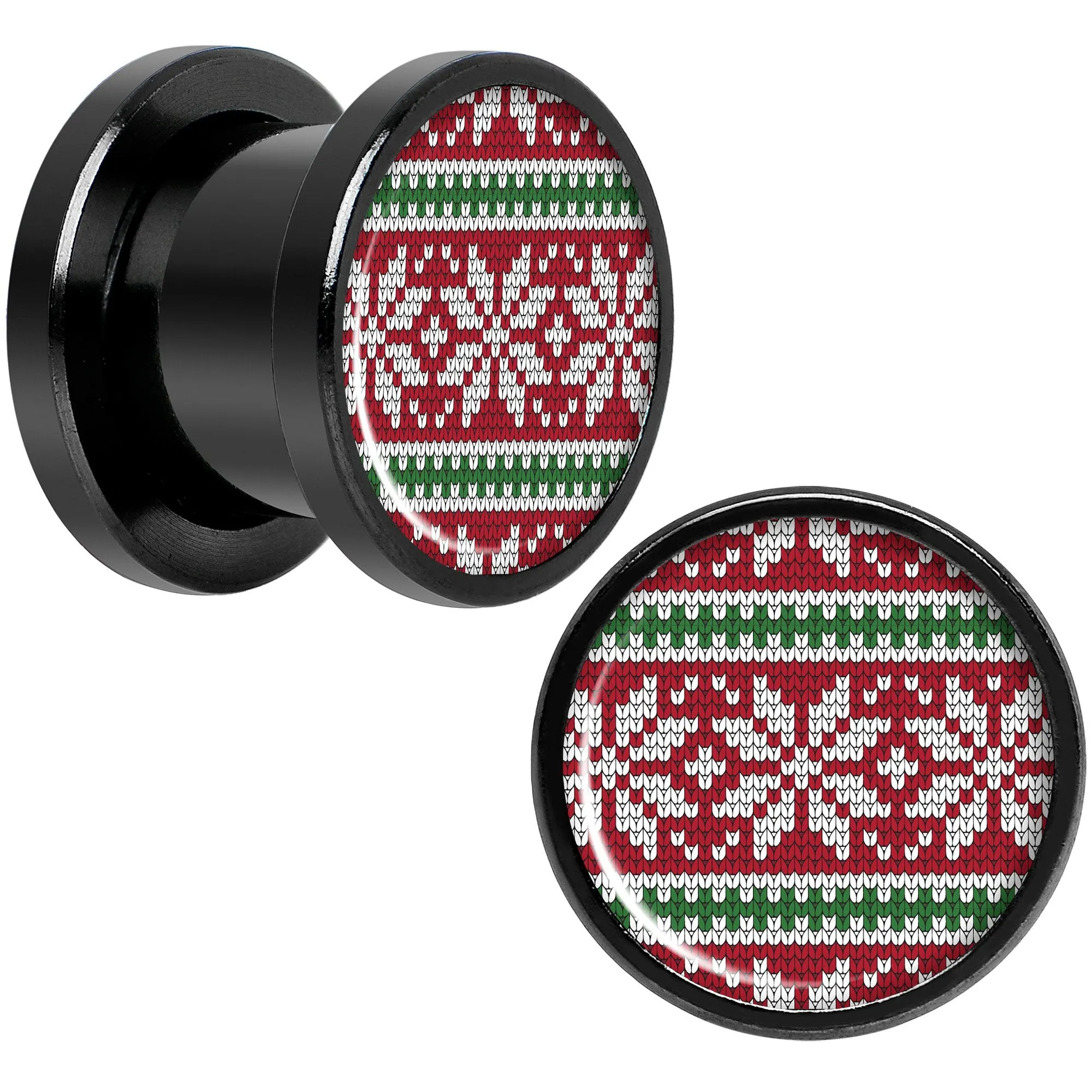 Red Green Christmas Sweater Black Screw Fit Plug Set Sizes 5mm to 20mm