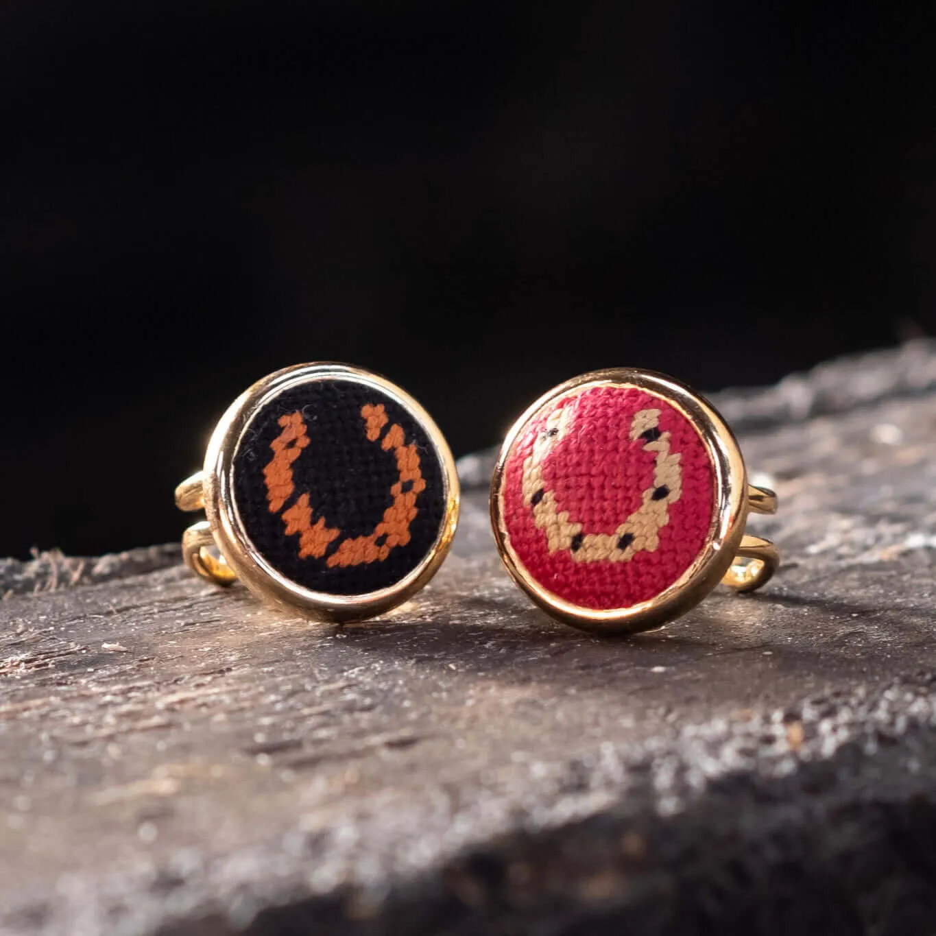 Red Horseshoe Needlepoint Ring
