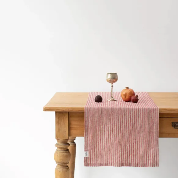 Red Natural Stripe Linen Table Runner