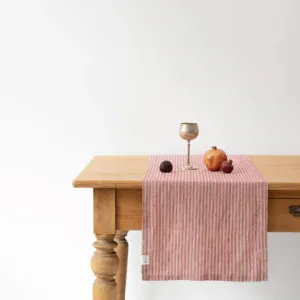 Red Natural Stripe Linen Table Runner