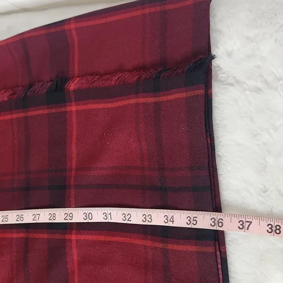 Red Plaid Wrap Maxi Skirt With Full-length Fringe Detail Preppy Academia Maxi