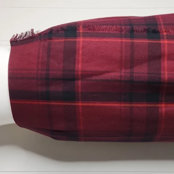 Red Plaid Wrap Maxi Skirt With Full-length Fringe Detail Preppy Academia Maxi