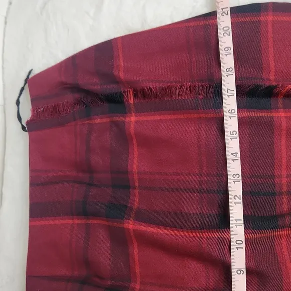 Red Plaid Wrap Maxi Skirt With Full-length Fringe Detail Preppy Academia Maxi