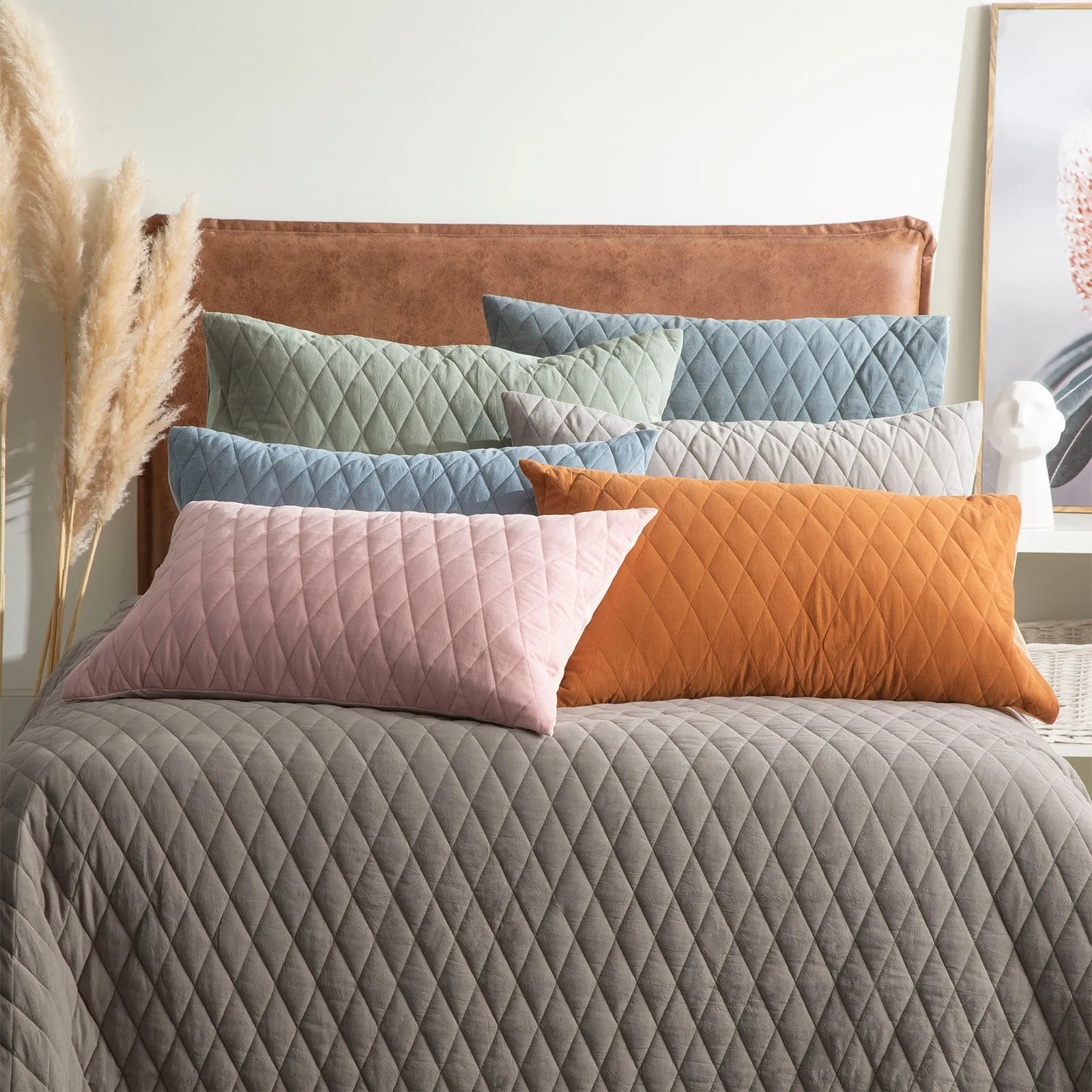 Renee Taylor Diamante Vintage Stone Washed Cotton Reversible Quilted Coverlet Set - Wood