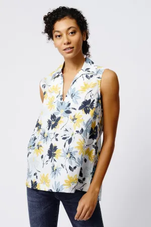 Rita Sleeveless Collared V-Neck - Seafoam Floral