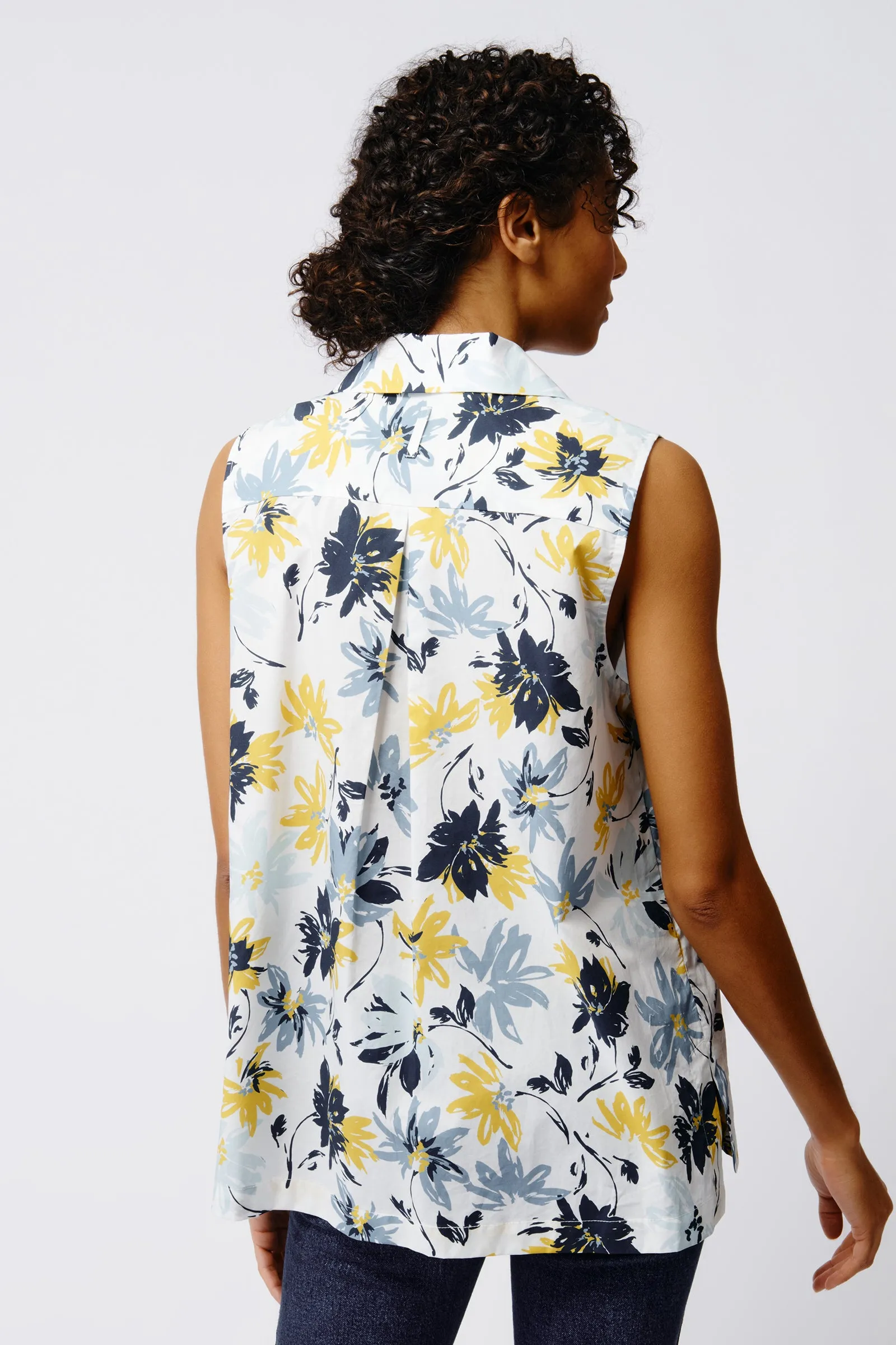 Rita Sleeveless Collared V-Neck - Seafoam Floral