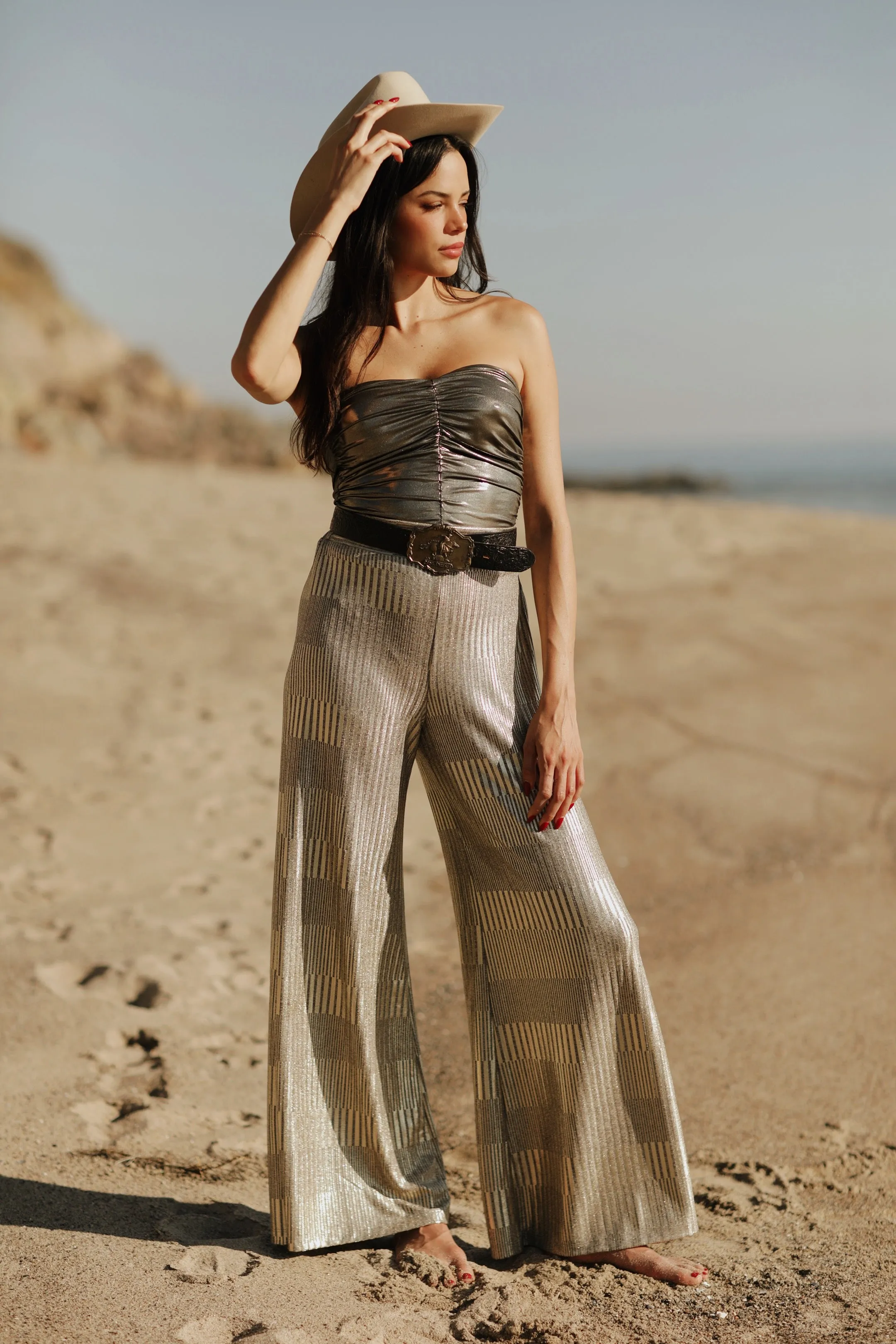 Ruched Foil Tube Top