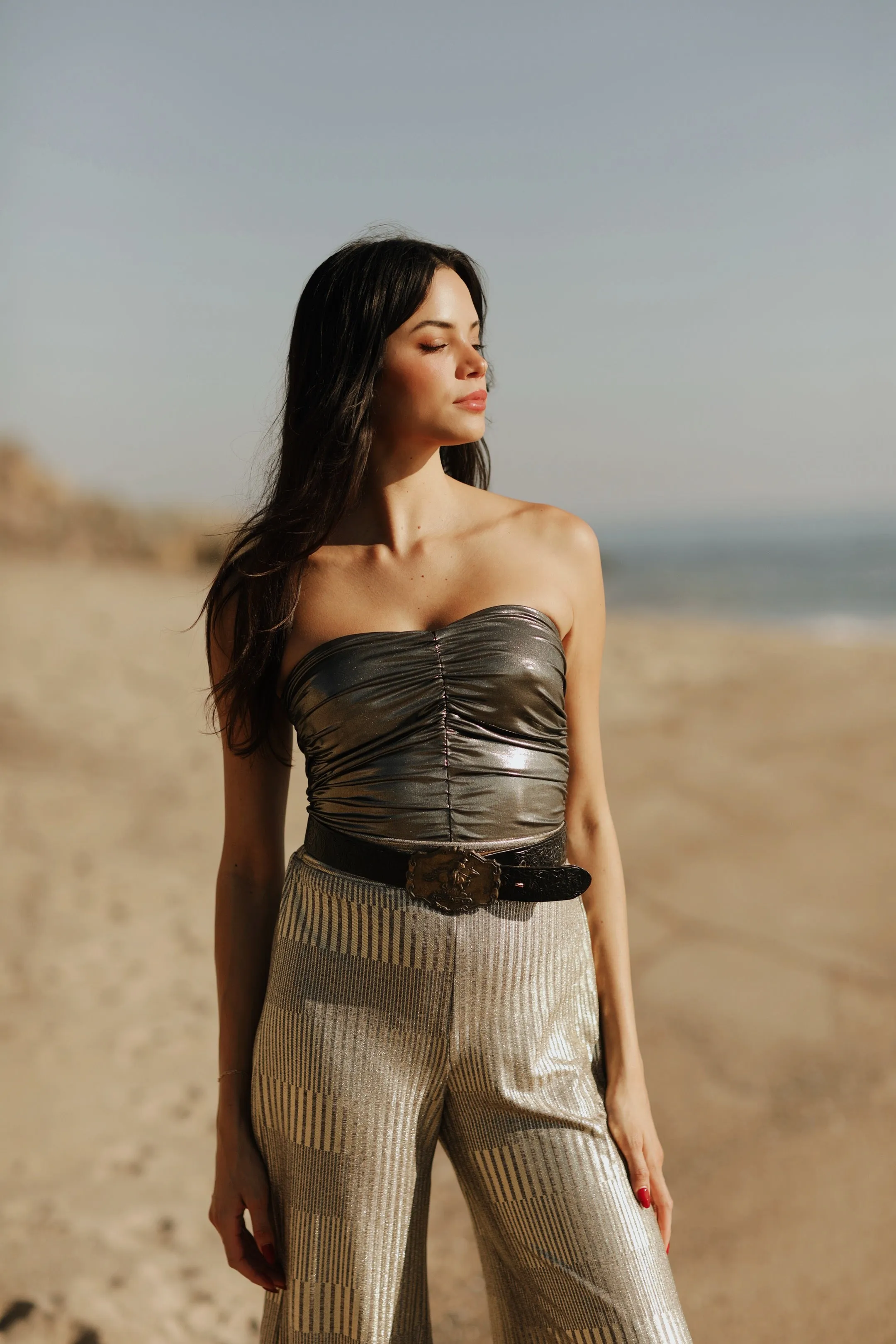 Ruched Foil Tube Top