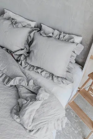 Ruffle Pillowcases Set - Light Gray