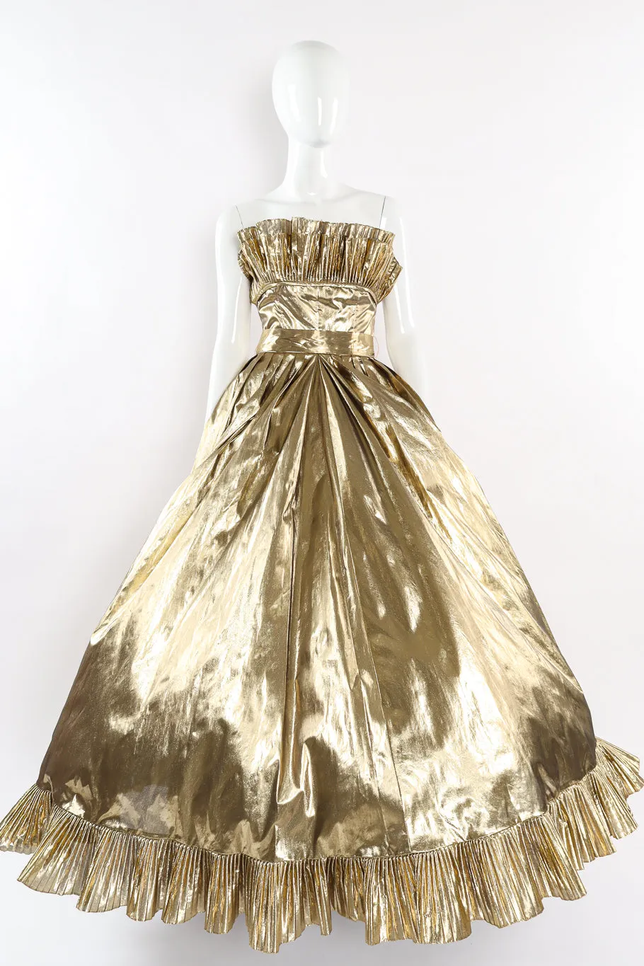 Ruffle Pleat Lamé Gown