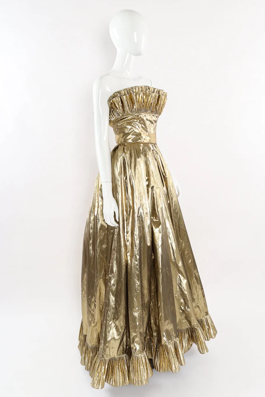 Ruffle Pleat Lamé Gown