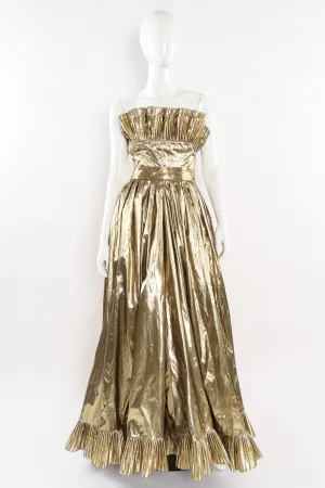 Ruffle Pleat Lamé Gown
