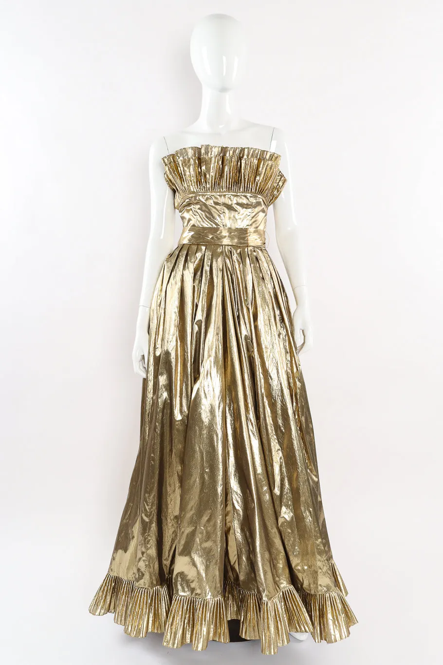 Ruffle Pleat Lamé Gown
