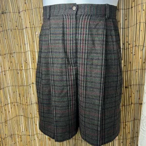 Sag Harbor Vintage Lana Wool Blend Plaid Pleated Bermuda Shorts