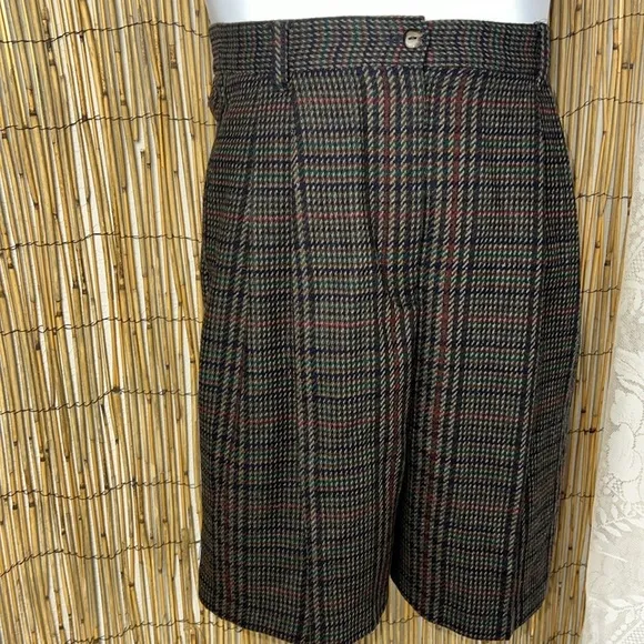 Sag Harbor Vintage Lana Wool Blend Plaid Pleated Bermuda Shorts
