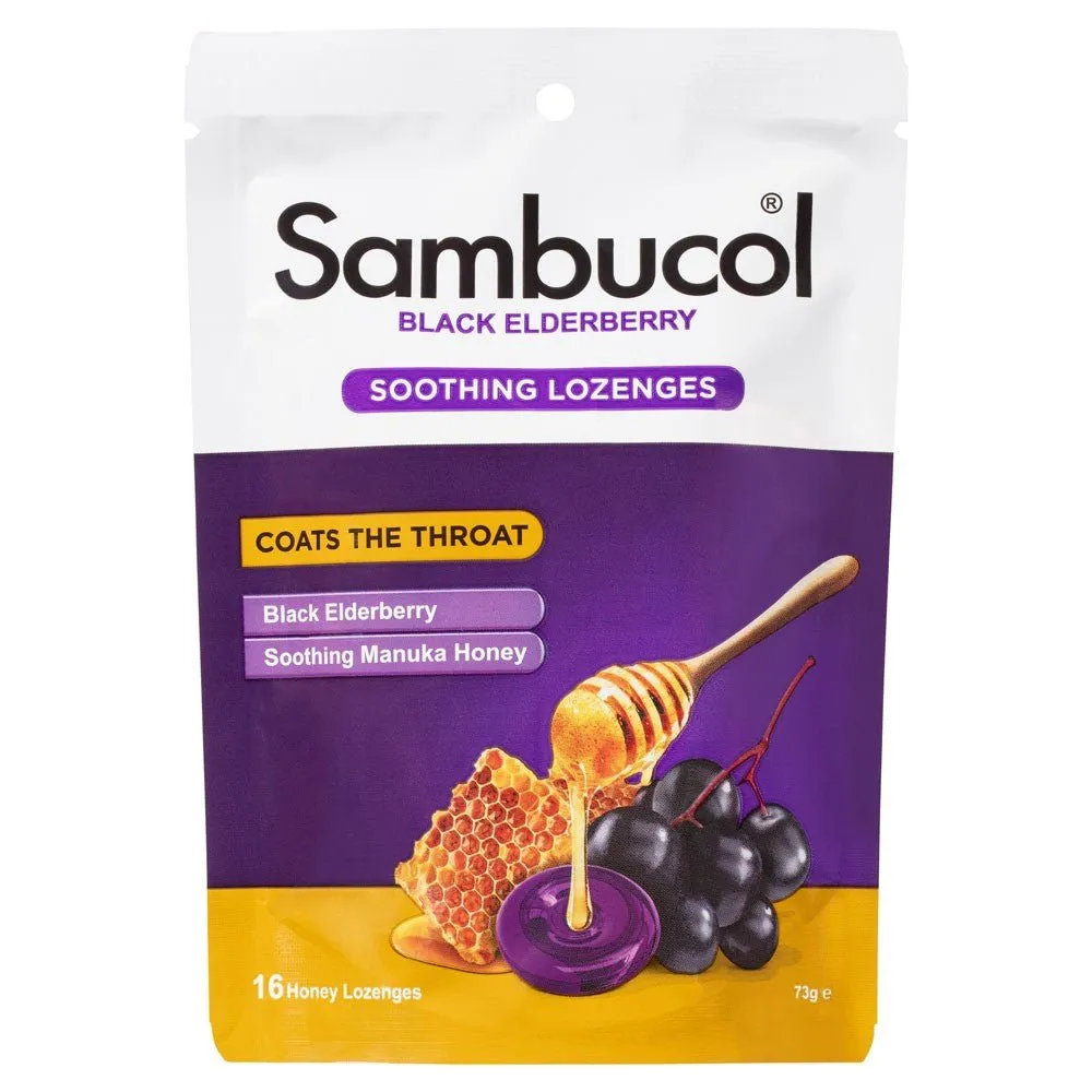 Sambucol Throat Relief Soothing Honey Lozenges 16 Pack