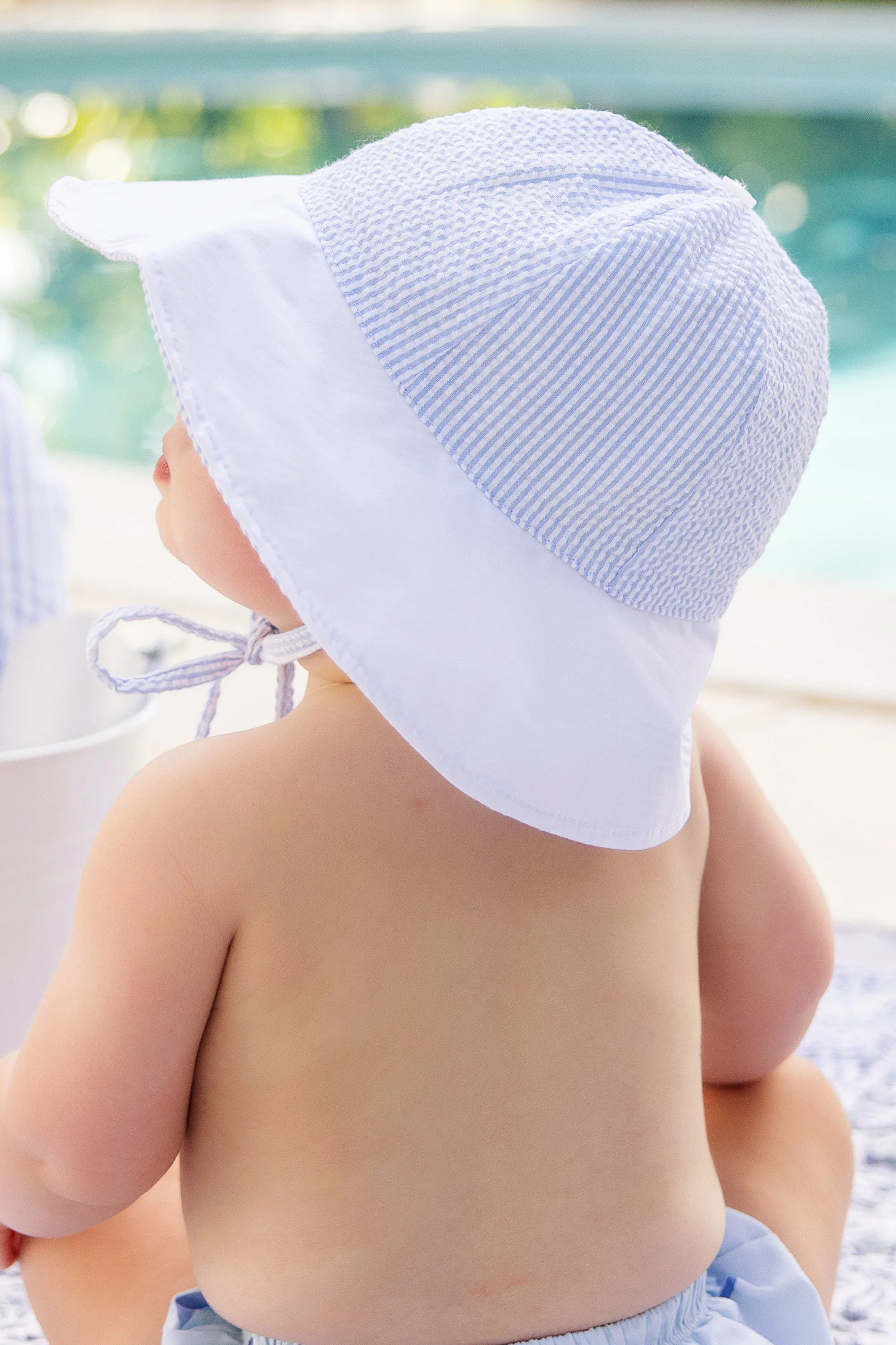 Sawyer Sun Hat - Breakers Blue Seersucker with Worth Avenue White