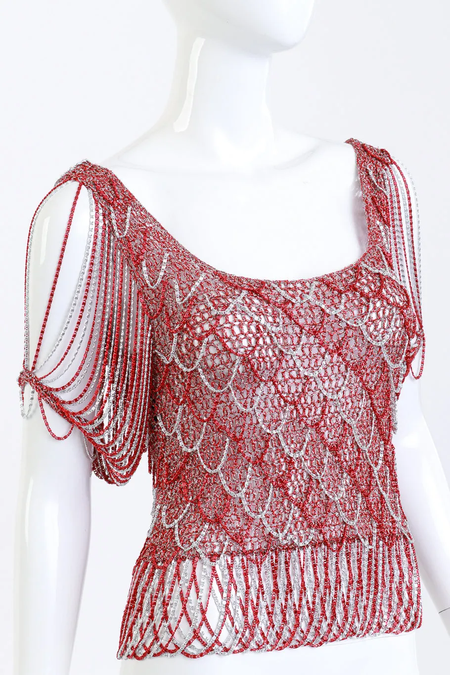 Scarlet & Silver Crochet Knit Chain Drape Top