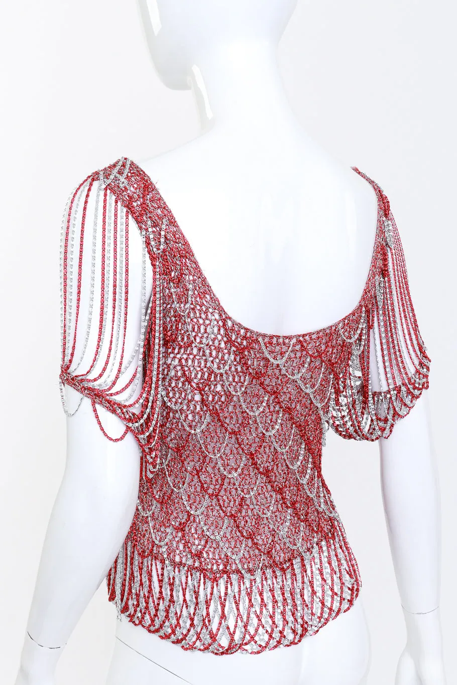 Scarlet & Silver Crochet Knit Chain Drape Top