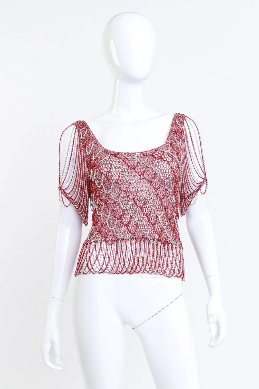 Scarlet & Silver Crochet Knit Chain Drape Top