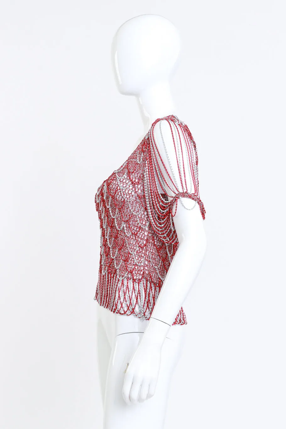 Scarlet & Silver Crochet Knit Chain Drape Top