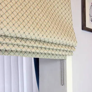 Seamless Light Green Diamond Pattern Beige Jacquard Custom Made Farmhouse style Flat Roman Shade.