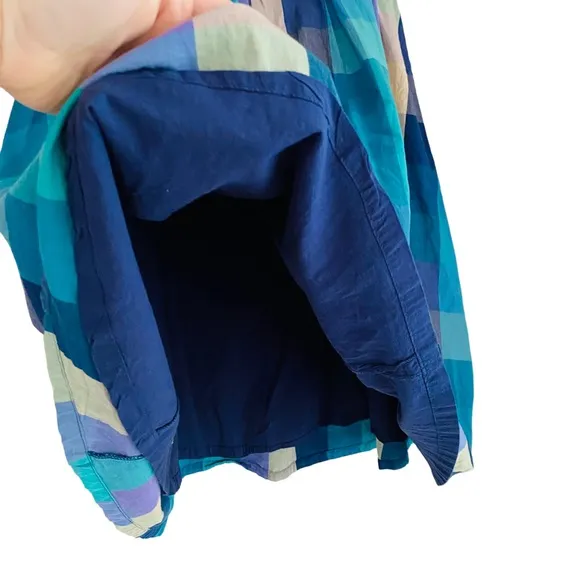 Shabby Apple Aqua Blue &amp; Purple Checked Plaid Fit &amp; Flare Midi Skirt Size 8