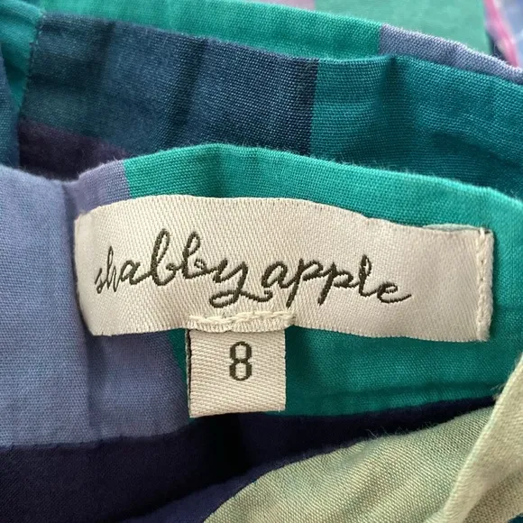 Shabby Apple Aqua Blue &amp; Purple Checked Plaid Fit &amp; Flare Midi Skirt Size 8