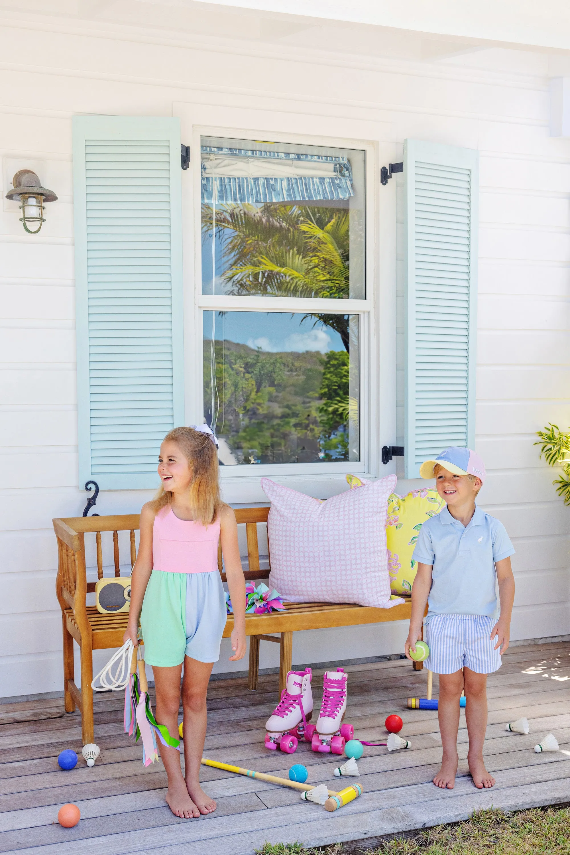 Sheffield Shorts - Beale Street Blue Stripe with Grace Bay Green Stork