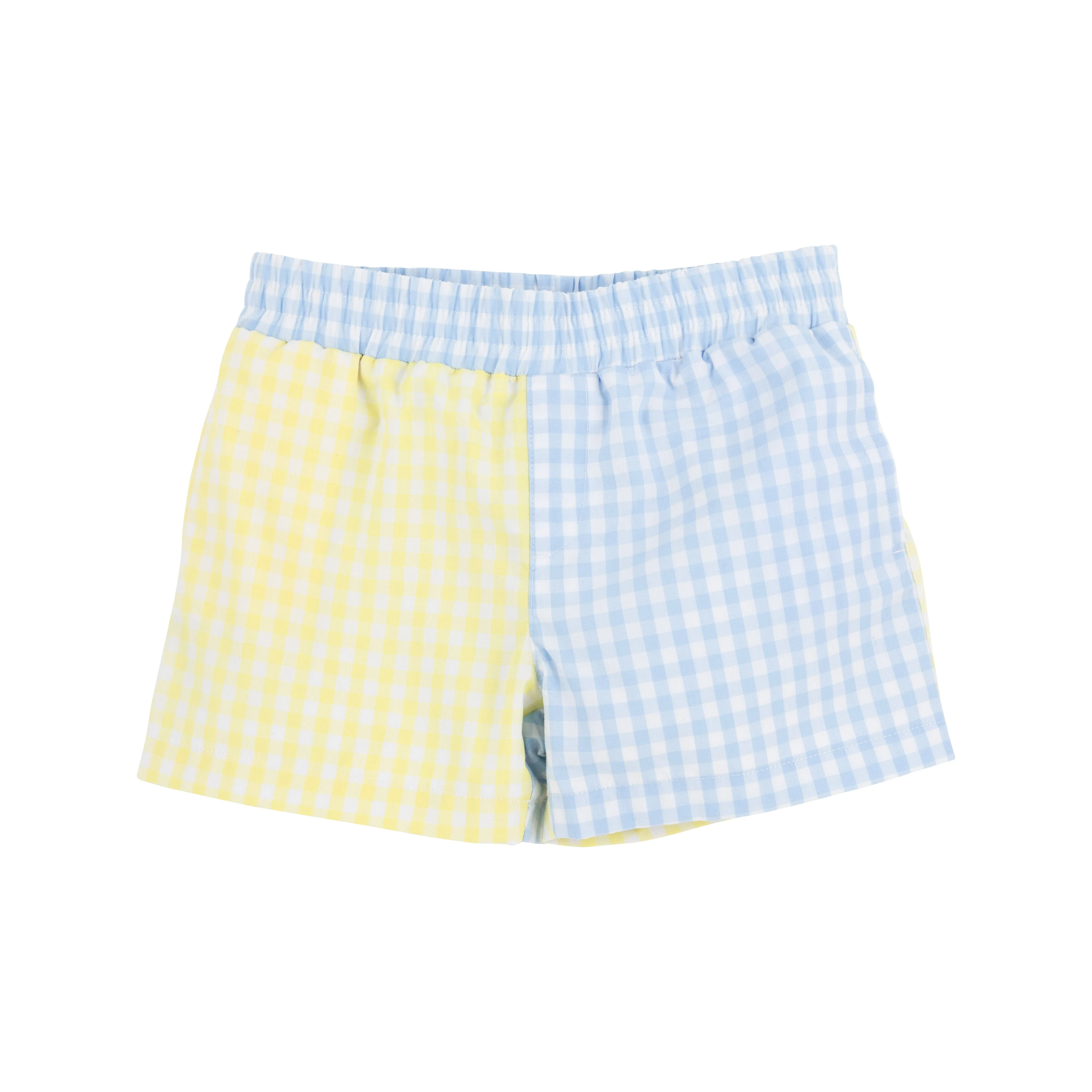 Sheffield Shorts - Buckhead Blue Gingham and Lake Worth Yellow Gingham with Worth Avenue White Stork