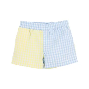 Sheffield Shorts - Buckhead Blue Gingham and Lake Worth Yellow Gingham with Worth Avenue White Stork