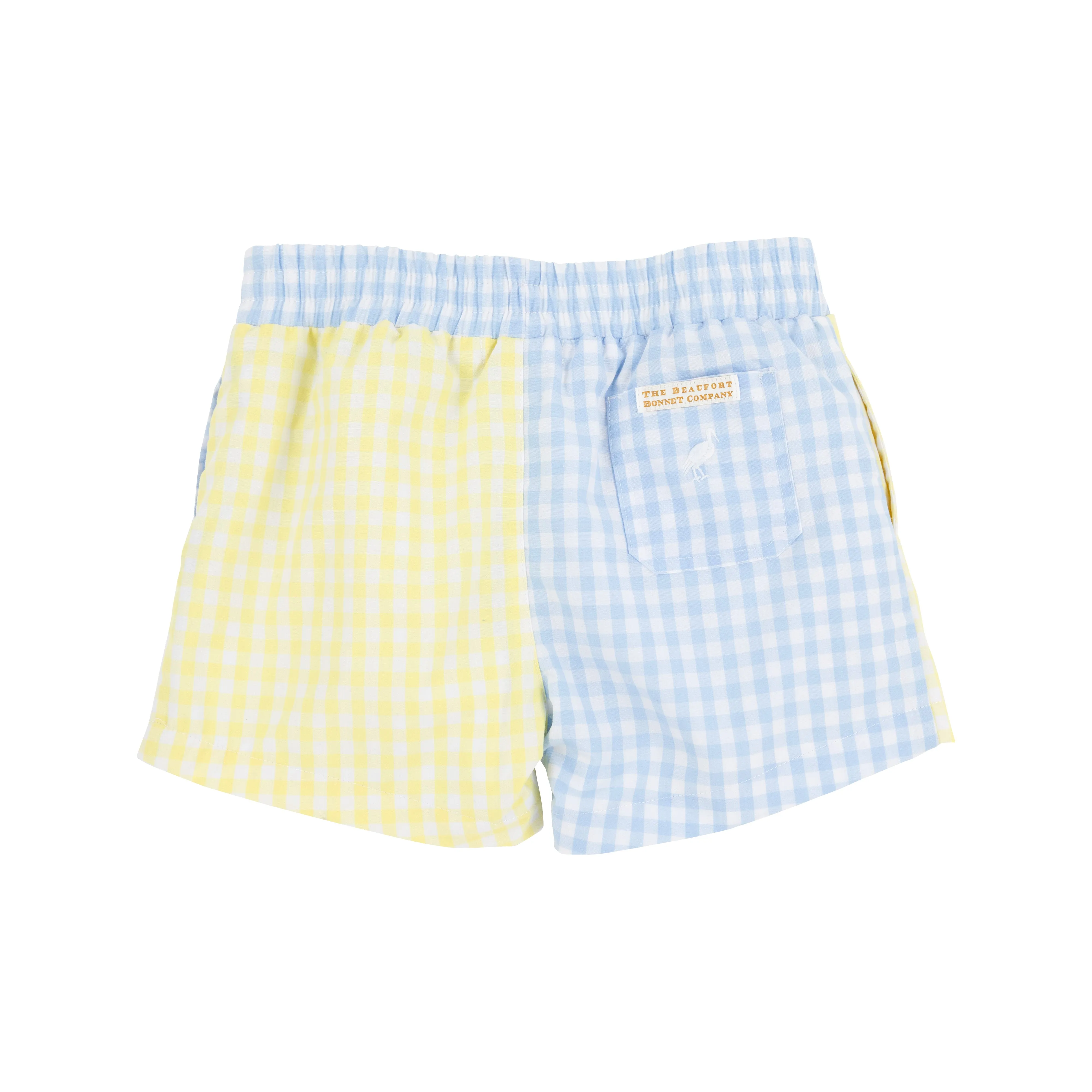 Sheffield Shorts - Buckhead Blue Gingham and Lake Worth Yellow Gingham with Worth Avenue White Stork
