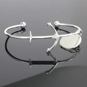 Silver Anchor Monogram Cuff Bracelet