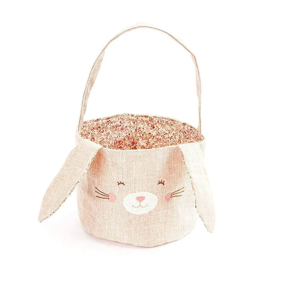 Small Pink Linen Bunny Basket