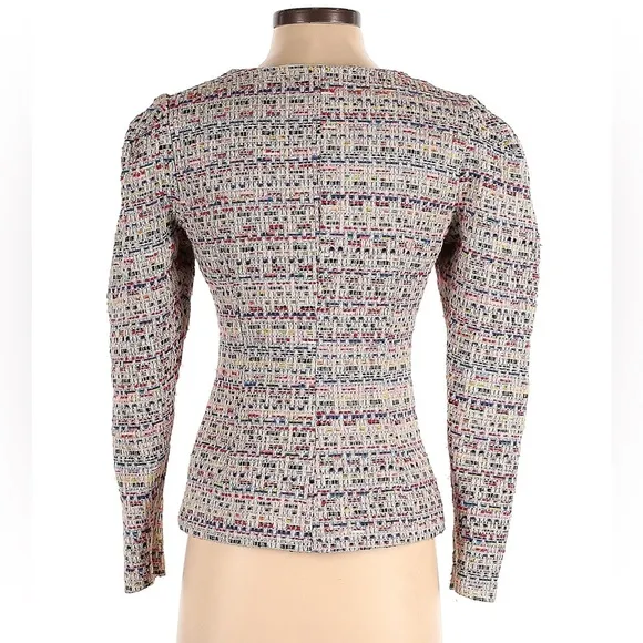 Song of Style Elma Rainbow Tweed Puff Sleeve Blazer Sz Small Preppy Plaid